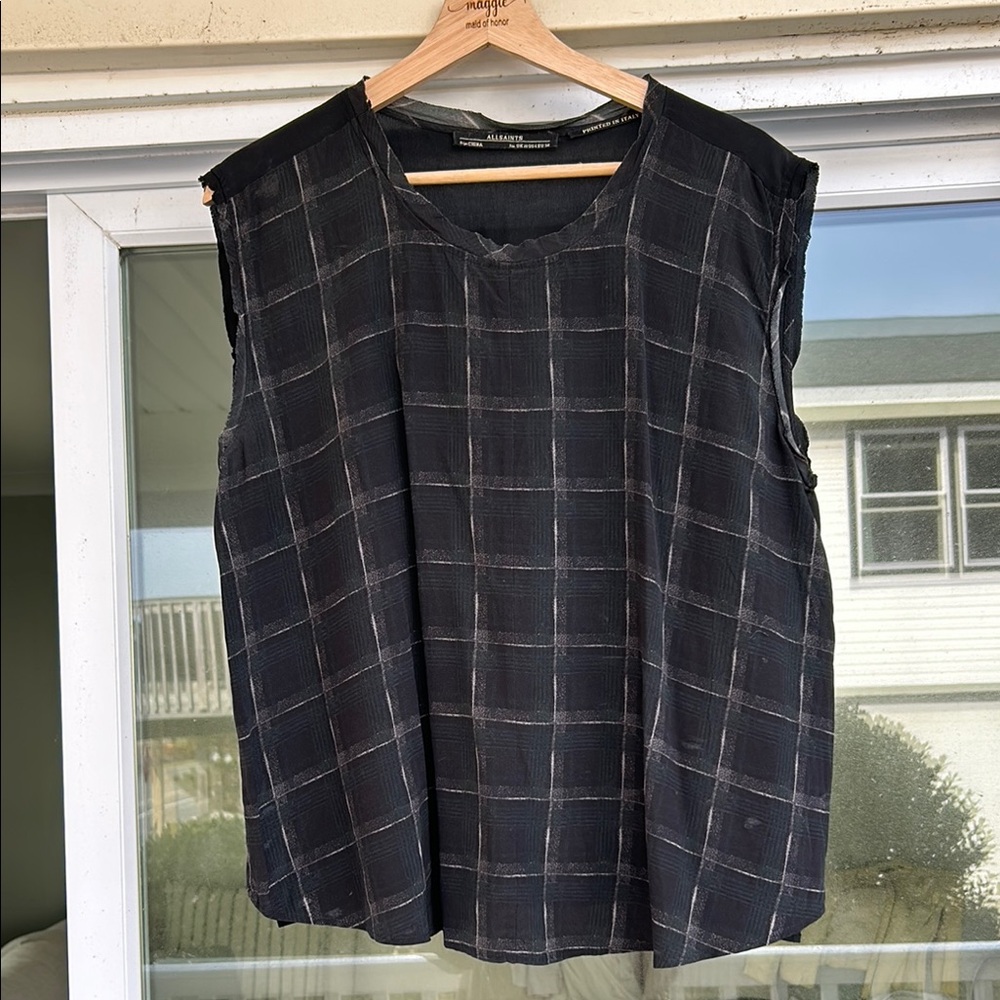 All Saints Black Checkered Women's Top